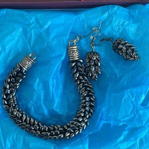 Silver and Black Chain Bracelet with Pinecone Charms